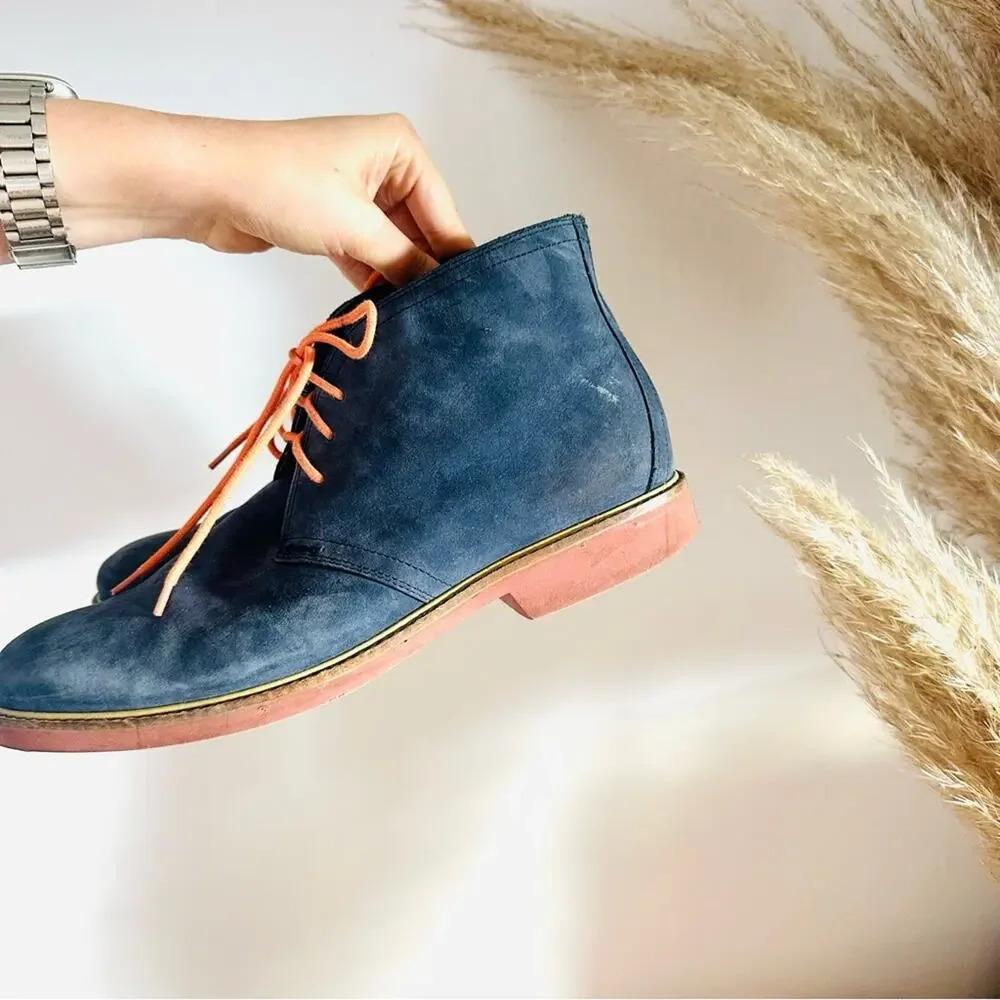 MENS COLE HAAN Navy Blue Suede Leather Chukka Ankle Boots Lace Up Shoes 8.5